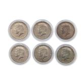 6pc US Silver Kennedy Half Dollars