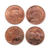 4pc American Wildlife US Copper Bullion Rounds