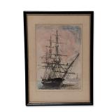Floyd Niles Walser (American 1888-1954), Hand-Colored Etching Paper, Old Ironsides, Signed