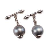 Rare Mish New York 18K White Gold and Tahitian Grey Pearl Marine Motif Toggle Cufflinks