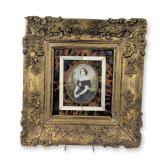 French School 19th Century Miniature Portrait Painting in Ornate Frame