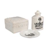 3pc Wedgwood Queen's Ware Tea Caddy, Box and Dish.