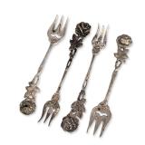 Four German 800 Silver Hildesheimer Rose Forks
