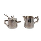 3pc Michael Aram Bark and Branch Silver-Plate Creamer and Sugar Set, Signed