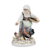 Meissen Porcelain Figurine, Girl Feeding Chickens 2814