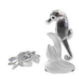 2pc Swarovski Silver Crystal Seahorse and Crab