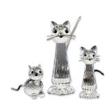3pc Swarovski Silver Crystal Cat Figurines