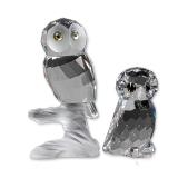 2pc Swarovski Silver Crystal Figurines, Owl and Owlet