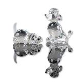 2pc Swarovski Silver Crystal Dog Figurines, Poodle and Beagle Puppy