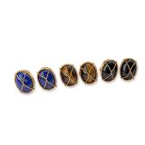 3 Pairs of Gold-Plated Oval Cabochon Cufflinks