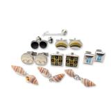 14pc Silver-Tone Enamel, Seashell, and Blue Stone Cufflinks and Tie Pin