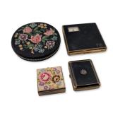 4pc Vintage Enamel and Embroidered Compacts and Jewelry Box