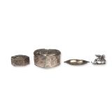 4pc Schallmayer 800 Silver Jewelry Boxes, Mini Platter, and Winged Lion Figurine