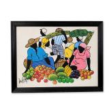 Paulin Henri Montique (Haitian, 20th-21st Century) Acrylic on Canvas, Market Scene, Signed