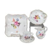 5pc Meissen Saxon Flower Pattern Porcelain Grouping
