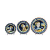 3pc Deruta Italian Majolica Portrait Wall Plates