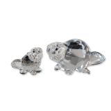 2pc Swarovski Silver Crystal Beaver Figurines