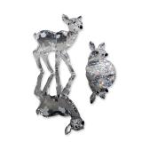 2pc Swarovski Silver Crystal Figurines, Fawn and Roe Deer Fawn
