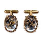 Pair of Gold-Plated Clear Cabochon Cufflinks