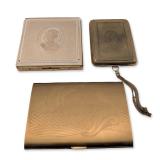 3pc Vintage Metal Compacts and Cigarette Case
