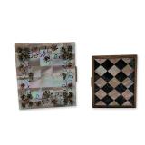 2pc Mid-Century Mother-of-Pearl and Brass-Toned Vanity Compacts