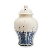 Boch Belgium Delfts Lidded Ginger Jar with Contemporary Skyline Design