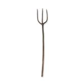 Antique French Micocoulier Hand-Carved Wooden Three-Tine Pitchfork