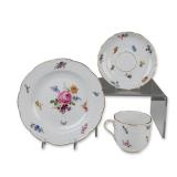 3pc Meissen German Flowers Porcelain Tea Trio