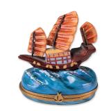 Limoges Porcelain Chinese Junk Ship Trinket Box
