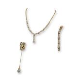 4pc Swarovski Gold-Tone Crystal Necklace, Bracelet, and Pin with Jewelry Bag
