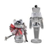 2pc Swarovski Silver Crystal Holiday Figurines, Nutcracker and Kris Bear with Skis