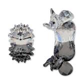 2pc Swarovski Silver Crystal Elephant and Hedgehog Figurines