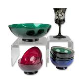 7pc Mid-Century Modern Multi-Colored Art Glass Bowls and Goblet