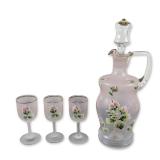 4pc Bohemian Pink Satin Glass Decanter Set