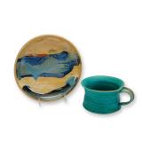 2pc Contemporary Studio Pottery Stoneware Cup and Plate