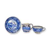 3pc Wedgwood Fallow Deer Blue Transferware and Silver Luster Teacup, Saucer, and Bowl
