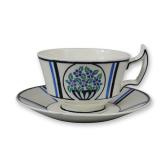 2pc Wedgwood Art Deco Basket of Flowers Pattern Teacup and Saucer