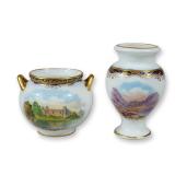 A Pair of Wedgwood Hand Painted Miniature Porcelain Cabinet Vases