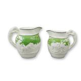 2pc Wedgwood Earthenware Hunt Pattern Pitcher Set with Hound Handles