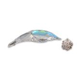 2pc Swarovski Crystal SCS Peacock Feather Ornament and Wheel Tack Pin