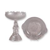 A Two-Piece Lot of EAPG Hobbs Brockunier Compote and Handled Plate
