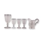 A Collection of 5 EAPG Pressed Glass Cups and Pitcher