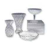 Four Piece Collection of Cut Crystal and Pressed Glass Tableware- Vases and Bowls