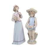 2pc Lladro Porcelain Figurines, My Flowers 01001284 & Innocence in Bloom 01007644