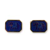 A Pair of Wedgwood Gold-Toned and Blue Enamel Elephant Motif Cufflinks