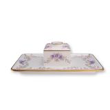 2pc Rare Wedgwood England Porcelain Inkstand Set with Removable Liner and Pen Tray