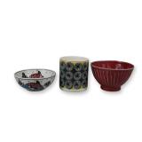 Three Piece Ceramic Group Including Wedgwood Cup, Turkish Bowl, and Hand Thrown Footed Bowl