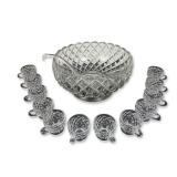 Fourteen Piece Pressed Glass Williamsburg Style Punch Bowl Set