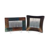 2pc Kurt McVay Fused Dichroic Art Glass Dishes