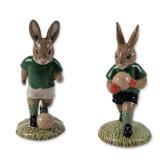 2pc Royal Doulton Bunnykins Footballer and Goalkeeper Figurines